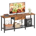 Meuble TV pour téléviseurs jusqu'à 55 pouces, centre multimédia avec tiroir en tissu et étagères ouvertes, style industriel, console TV avec rangement, pour salon ou chambre, marron rustique: 120x30x50 cm