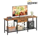 Meuble TV pour téléviseurs jusqu'à 55 pouces, centre multimédia avec tiroir en tissu et étagères ouvertes, style industriel, console TV avec rangement, pour salon ou chambre, marron rustique: