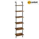 Étagère Échelle, Étagère Murale en Bois d’ingénierie à 6 Niveaux, Bibliothèque Étroite, Présentoir, Étagère de Rangement, Support pour Plantes, pour Salon, Bureau, Marron Rustique: 39*24*200,5cm