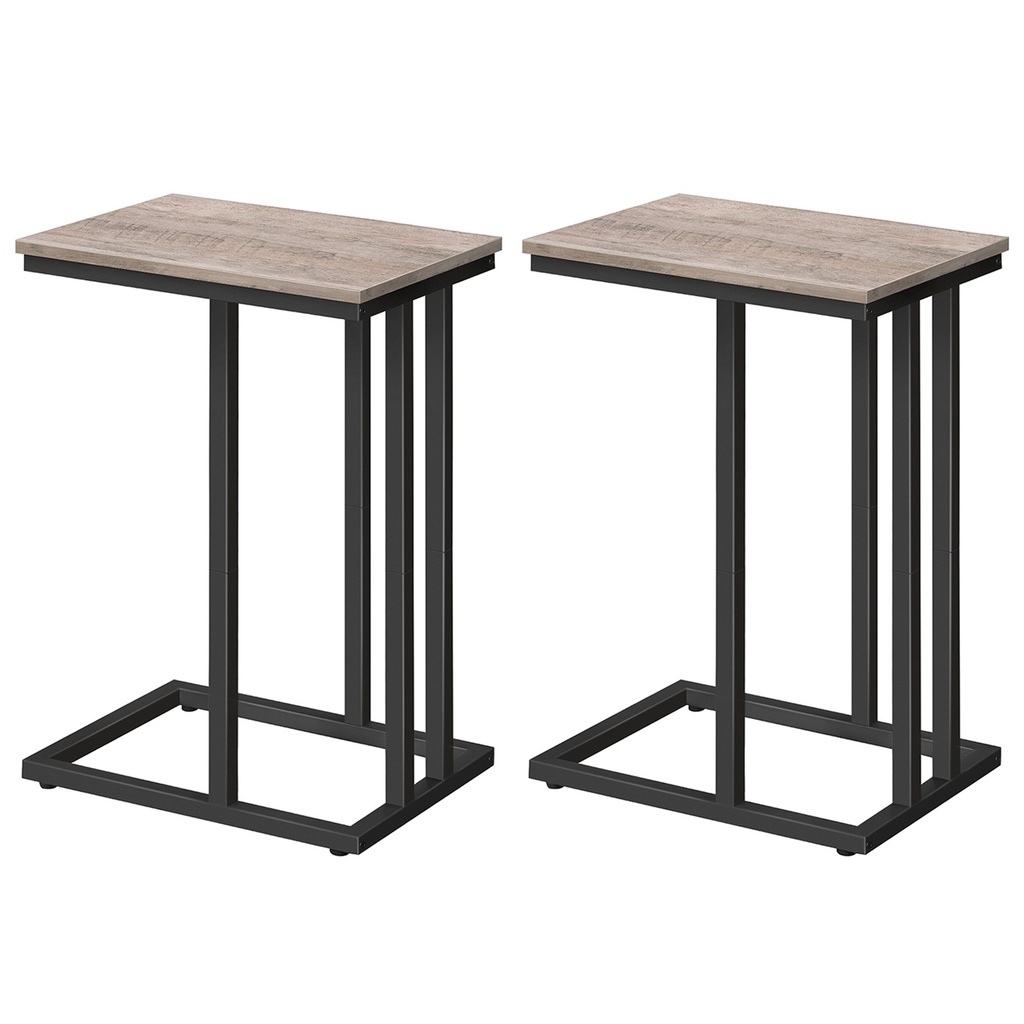 [BG02SFP201G1] Table d'appoint C, lot de 2, support portable pour ordinateur portable, robuste pour canapé, aspect bois, gain de place pour salon ou chambre, gris-beige et noir: 46x25x64cm