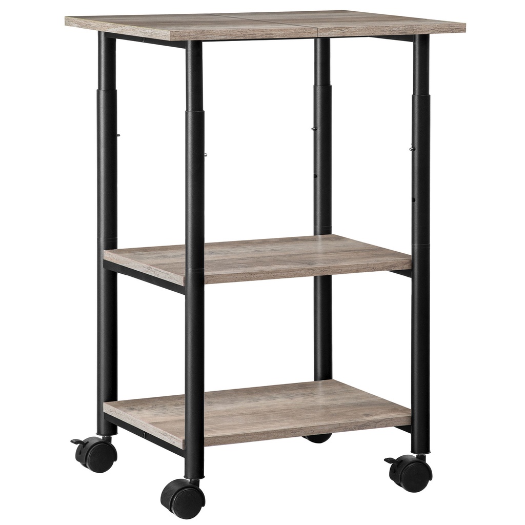 [BG03PS01G1] Support d'imprimante, chariot industriel à 3 niveaux avec étagère, support de rangement mobile et robuste sur roulettes pour la maison et le bureau, gris et noir: 49x40x76cm