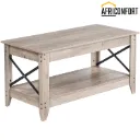 Table basse de style campagnard pour salon, table centrale à deux niveaux avec étagère de rangement, structure métallique latérale en forme de X, montage facile, idéale pour appartement ou salle de réception, grise: 100*50*50cm