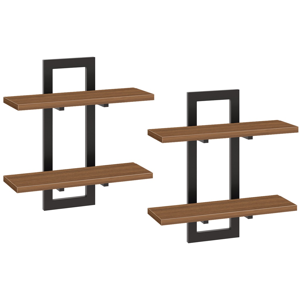 Lot de deux étagères Flottantes, Étagères Murales de 38 cm, Lot de 2, Étagères Murales à 2 Niveaux, Étagères Suspendues pour Salon, Chambre, Salle de Bain, Cuisine, Marron Rustique: 40x38x14cm