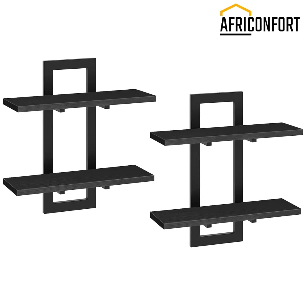 [BK32BJ01] Étagères flottantes, lot de 2 étagères murales de 38 cm (15 pouces), étagères de rangement murales à 2 niveaux, étagères suspendues pour salle de bain, salon, chambre, salle de bain, cuisine, noir: 40*38*13.5