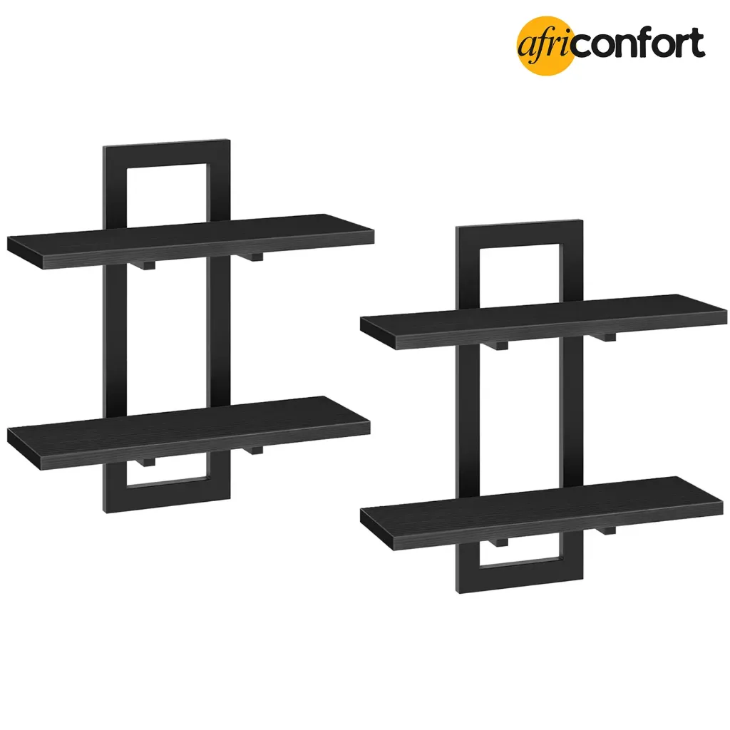 [BK32BJ01] Étagères flottantes, lot de 2 étagères murales de 38 cm (15 pouces), étagères de rangement murales à 2 niveaux, étagères suspendues pour salle de bain, salon, chambre, salle de bain, cuisine, noir: 40*38*13.5