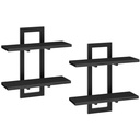 Étagères flottantes, lot de 2 étagères murales de 38 cm (15 pouces), étagères de rangement murales à 2 niveaux, étagères suspendues pour salle de bain, salon, chambre, cuisine, noir: 40x38x14cm