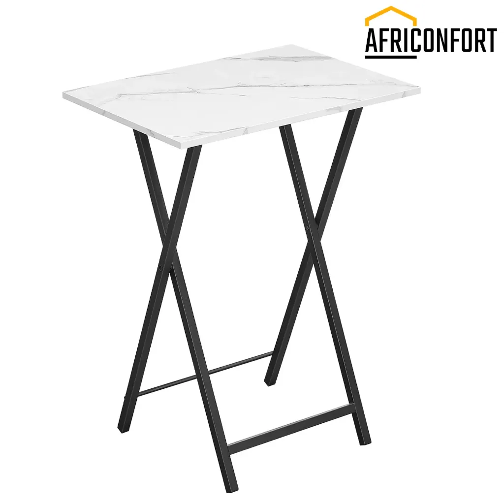 [BW25BZ01] Tables d'appoint pliantes pour téléviseur, lot de 2, stables et idéales pour les petits espaces. Tables d'appoint portables pour canapé, montage et rangement faciles, parfaites pour les collations et les repas au salon, coloris marbre et noir: 40*36*65.5cm