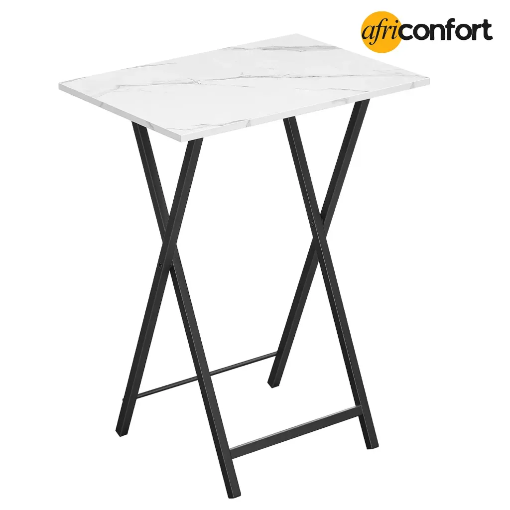 [BW25BZ01] Tables d'appoint pliantes pour téléviseur, lot de 2, stables et idéales pour les petits espaces. Tables d'appoint portables pour canapé, montage et rangement faciles, parfaites pour les collations et les repas au salon, coloris marbre et noir: 40*36*65.5cm