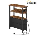 Table d'appoint avec station de charge intégrée, table d'appoint étroite avec 2 tiroirs en tissu non tissé, ports USB et prise de courant, table de chevet fine pour petits espaces, marron rustique et noir: 40*18*60cm