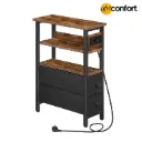 Table d'appoint avec station de charge intégrée, table d'appoint étroite avec 2 tiroirs en tissu non tissé, ports USB et prise de courant, table de chevet fine pour petits espaces, marron rustique et noir: 40*18*60cm