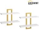 Lot de deux étagères flottantes, lot de 2 étagères murales de 38 cm (15 pouces), étagères de rangement murales à 2 niveaux, étagères suspendues pour salle de bain, salon, chambre, salle de bain, cuisine, blanc et or: 40*38*13.5cm