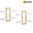 Lot de deux étagères flottantes, lot de 2 étagères murales de 38 cm (15 pouces), étagères de rangement murales à 2 niveaux, étagères suspendues pour salle de bain, salon, chambre, salle de bain, cuisine, blanc et or: 40*38*13.5cm