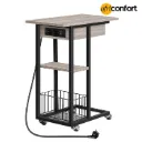 Table d'appoint avec Station de Charge, Table Basse en Forme de C, Table Basse avec roulettes et Plateau de Rangement, Table de Chevet pour Salon, Chambre à Coucher, Noir: 60*30*73cm