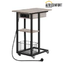 Table d'appoint avec Station de Charge, Table Basse en Forme de C, Table Basse avec roulettes et Plateau de Rangement, Table de Chevet pour Salon, Chambre à Coucher, Noir: 60*30*73cm