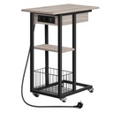 Table d'appoint avec Station de Charge, Table Basse en Forme de C, Table Basse avec roulettes et Plateau de Rangement, Table de Chevet pour Salon, Chambre à Coucher, Noir: 60*30*73cm