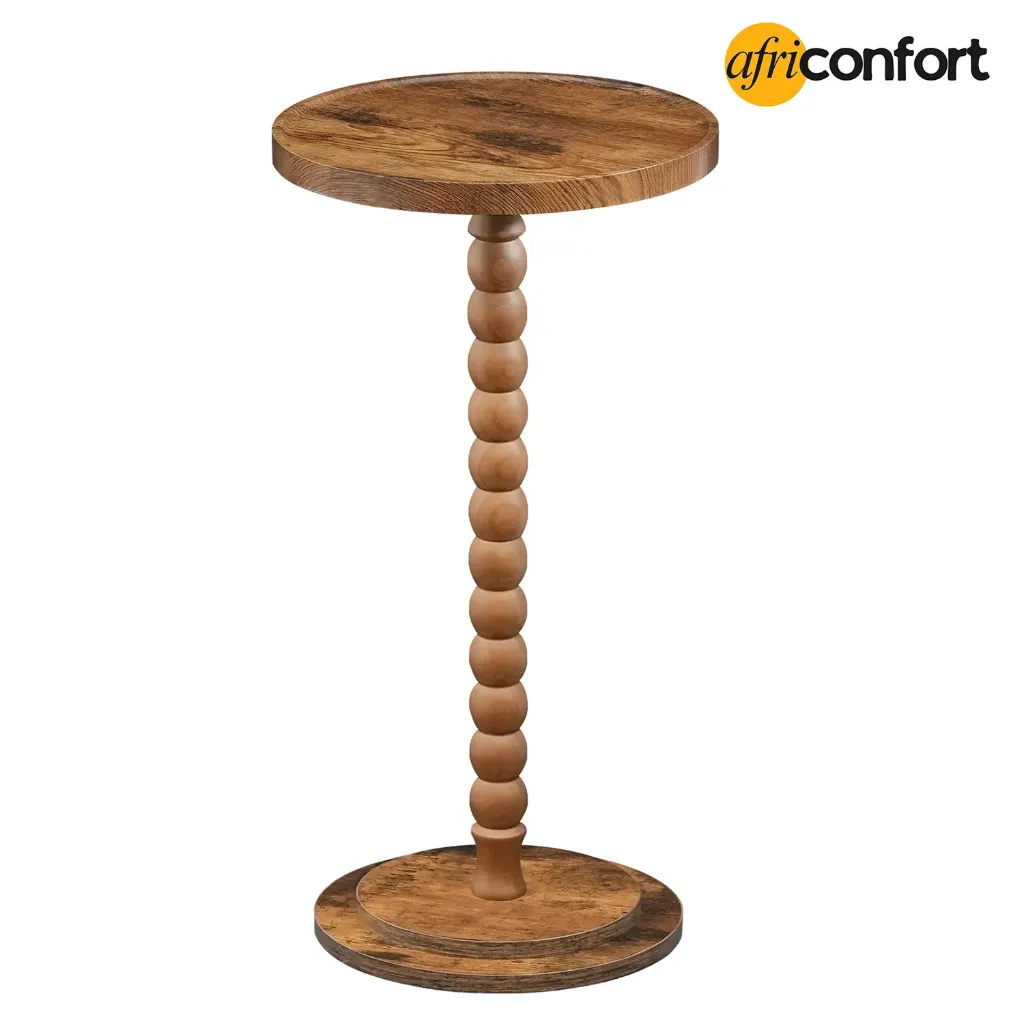 Petite table d'appoint ronde avec pieds en bois massif, table martini avec accents sur piédestal, pour petit espace, salon, chambre à coucher, canapé, marron rustique:  : 30*30*65cm