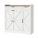 Meuble à chaussures pour entrée, meuble de rangement pour chaussures, meuble à chaussures autoportant avec 2 tiroirs rabattables, meuble à chaussures étroit avec armoire latérale réglable, style campagnard, blanc et noyer: 112x25x106cm