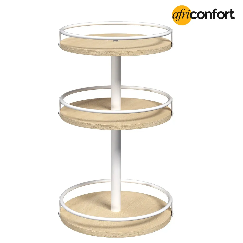 [WN09TL01] Étagère à épices rotative à 3 niveaux, rangement pour épices, organisateur de cuisine, meuble de cuisine rotatif, coiffeuse,  blanc naturel: 25*25*48cm