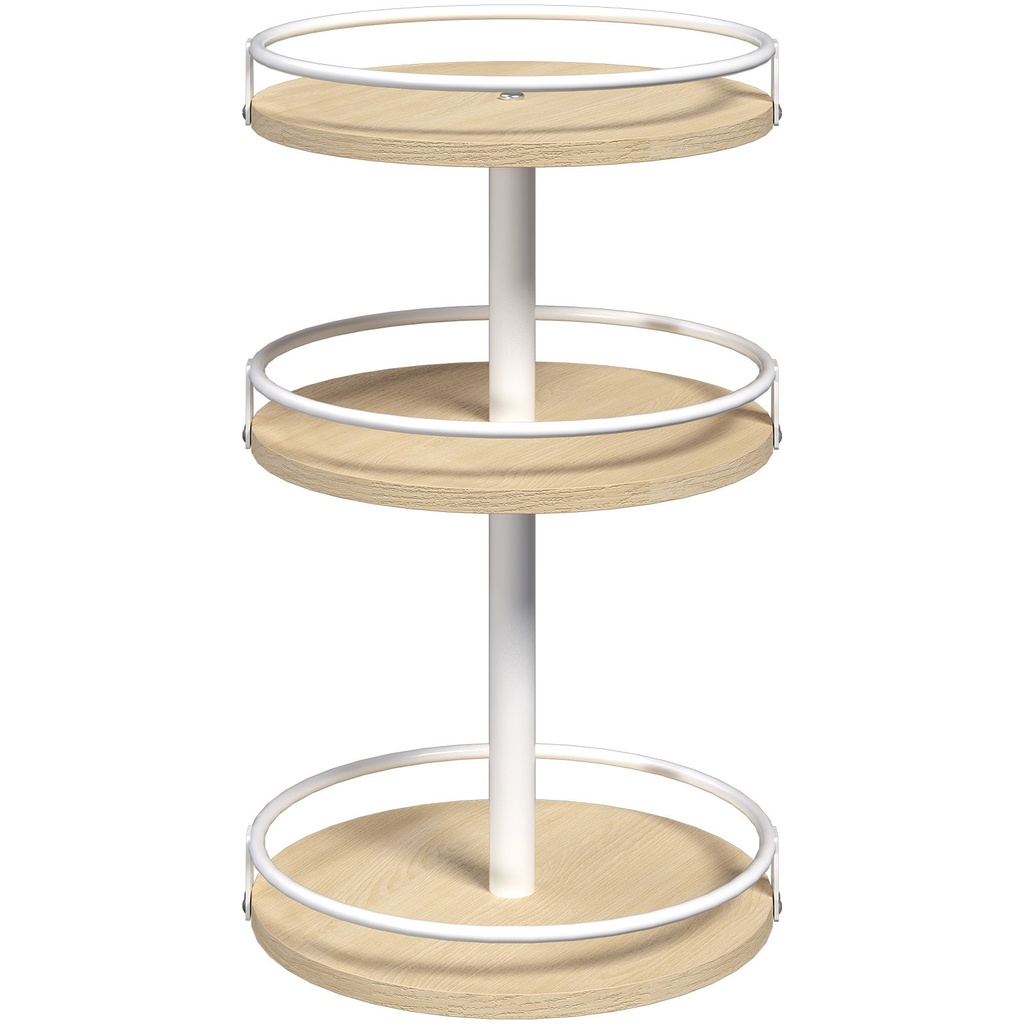[WN09TL01] Étagère à épices rotative à 3 niveaux, rangement pour épices, organisateur de cuisine, meuble de cuisine rotatif, coiffeuse,  blanc naturel: 25x25x48cm