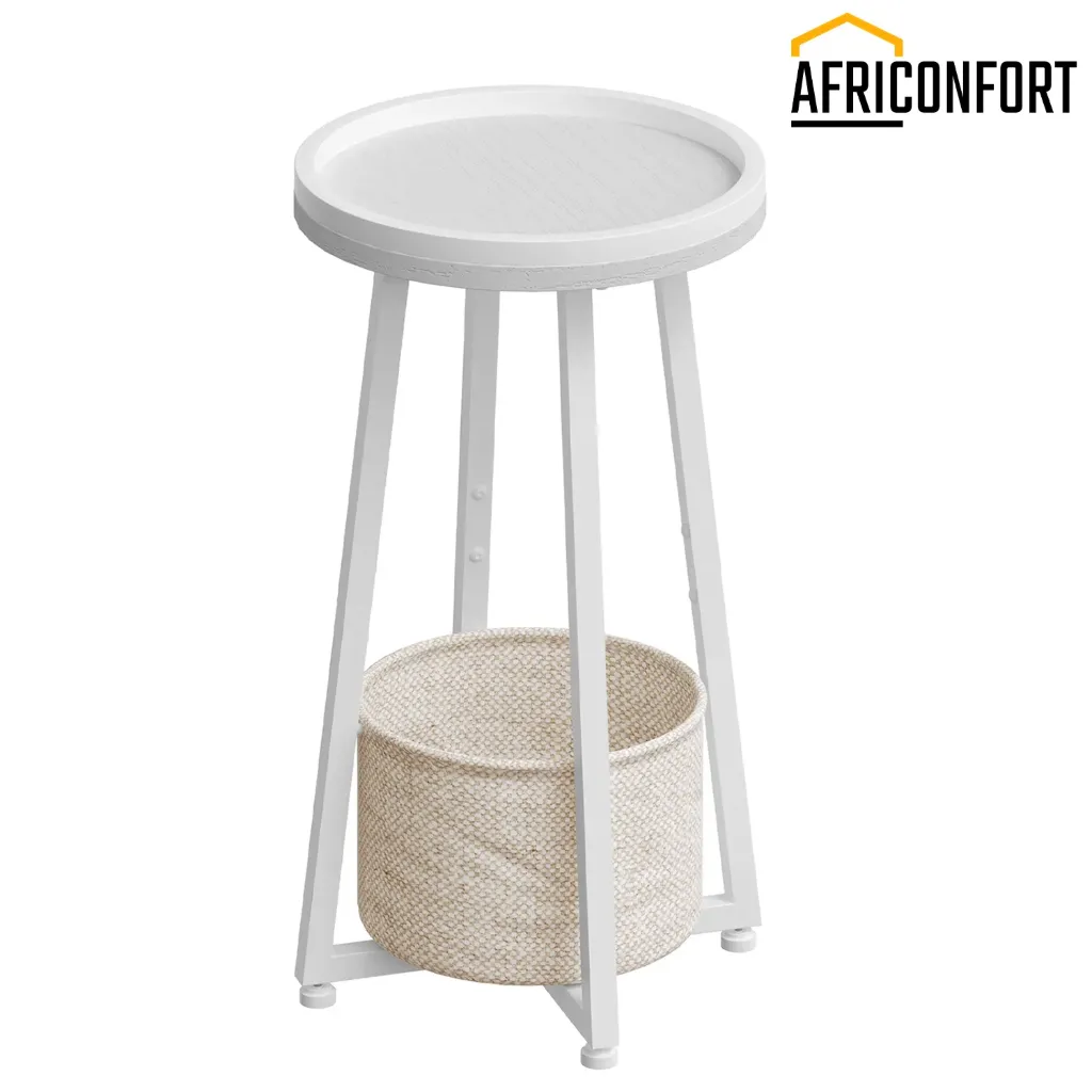 [WW183BZ01] Table d'appoint ronde à deux niveaux, idéale pour les petits espaces (salon, chambre, dortoir), blanche: 35*35*60cm