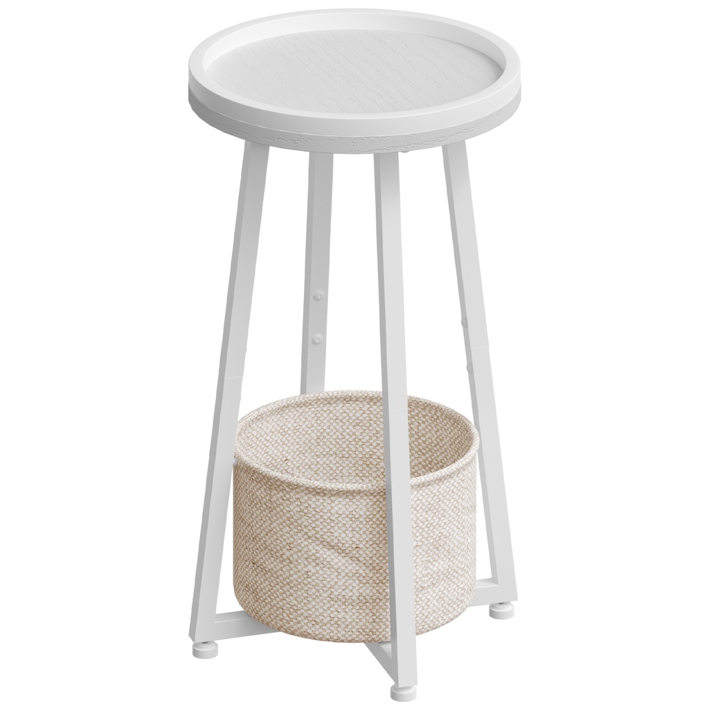 Table d'appoint ronde à deux niveaux, idéale pour les petits espaces (salon, chambre, dortoir), blanche: 35x35x60cm