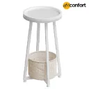 Table d'appoint ronde à deux niveaux, idéale pour les petits espaces (salon, chambre, dortoir), blanche: 35*35*60cm