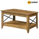 Table basse de style campagnard pour salon, table centrale à deux niveaux avec étagère de rangement, structure métallique latérale en forme de X, montage facile, idéale pour appartement ou salle de réception, marron: 100*50*50cm