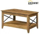 Table basse de style campagnard pour salon, table centrale à deux niveaux avec étagère de rangement, structure métallique latérale en forme de X, montage facile, idéale pour appartement ou salle de réception, marron: 100*50*50cm
