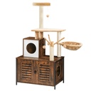 Arbre à chat avec bac à litière intégré pour chats d'intérieur, condo en bois avec poteaux à griffer, meuble pour chat avec bac à litière dissimulé, jouet tout-en-un avec maison pour chat,Tour en Bois, Bâton Taquin à Pompon Amovible, Piliers en Sisal, marron: 70*45*142cm