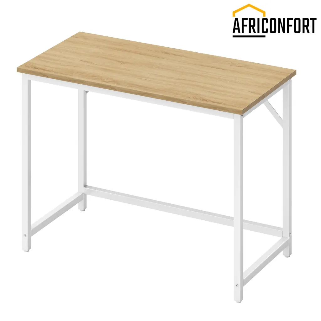 Bureau d'Ordinateur, Table, 100 x 50 x 76 cm, pour Bureau, Chambre, Salon, Cadre en Métal, Couleur Chêne Naturel et Blanc Perle