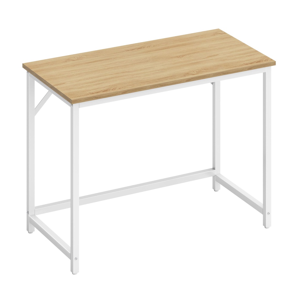 [LWD041W70V3] Bureau d'Ordinateur, Table, pour Bureau, Chambre, Salon, Cadre en Métal, Couleur Chêne Naturel et Blanc Perle: 100 x 50 x 76 cm