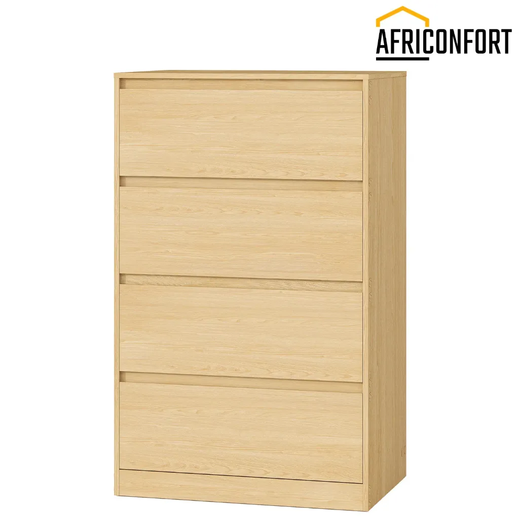 Commode Chambre 4 Tiroirs, Armoire de Rangement, Meuble à Vêtements, 40 x 60 x 97,4 cm, Style Moderne, Beige Chêne