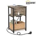 Table d'Appoint, Petite Table de Chevet avec Multiprise, Fin, 2 Prises CA, 2 Ports USB, 30 x 34 x 58 cm, pour Salon, Chambre, Marron Camel et Noir