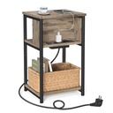 Table d'Appoint, Petite Table de Chevet avec Multiprise, Fin, 2 Prises CA, 2 Ports USB, 30 x 34 x 58 cm, pour Salon, Chambre, Marron Camel et Noir