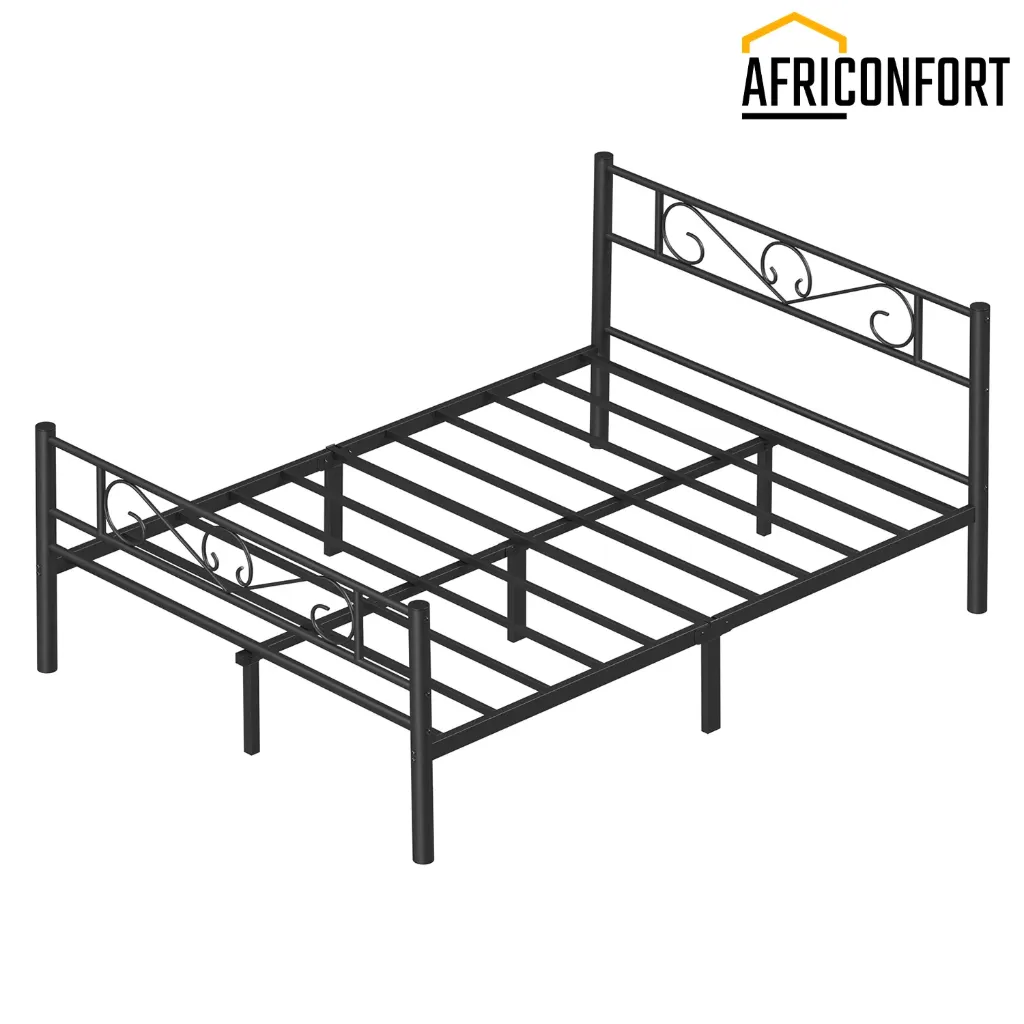Cadre de Lit 140 x 200 avec Sommier Métal, Lit 2 Personnes, en Métal, Montage Facile, pour Petits Espaces, Chambre d’Amis, Chambre Ado, Noir d'ENcre