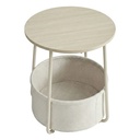 Petite Table Basse Ronde, Table d’Appoint avec Panier en Tissu, Rangement, pour Salon, Chambre, Style Moderne, Beige Naturel et Blanc Crème, dimenssion table: 45 x 50 cm (Ø x H), panier: 40 x 18,2 cm (Ø x H)