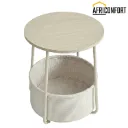 Petite Table Basse Ronde, Table d’Appoint avec Panier en Tissu, Rangement, pour Salon, Chambre, Style Moderne, Beige Naturel et Blanc Crème