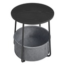 Petite Table Basse Ronde, Table d’Appoint avec Panier en Tissu, Rangement, pour Salon, Chambre, Style Moderne, Noir Boisé et Gris Ardoise, dimenssion: 45 x 50 cm (Ø x H) et panier: 40 x 18,2 cm (Ø x H)