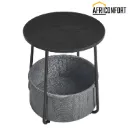 Petite Table Basse Ronde, Table d’Appoint avec Panier en Tissu, Rangement, pour Salon, Chambre, Style Moderne, Noir Boisé et Gris Ardoise