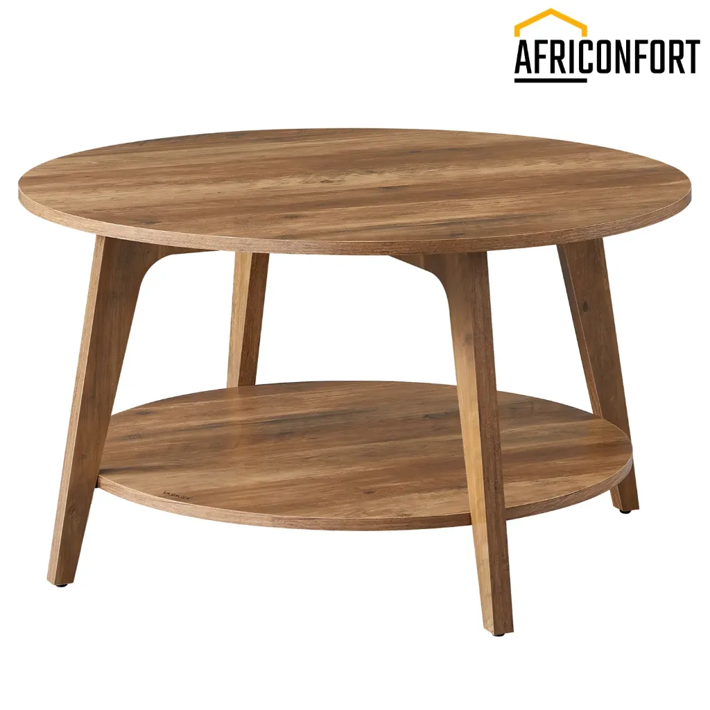 Table Basse Ronde, Table de Salon à 2 Niveaux, pour Salon, 80 x 45 cm, Assemblage Facile, Marron Miel