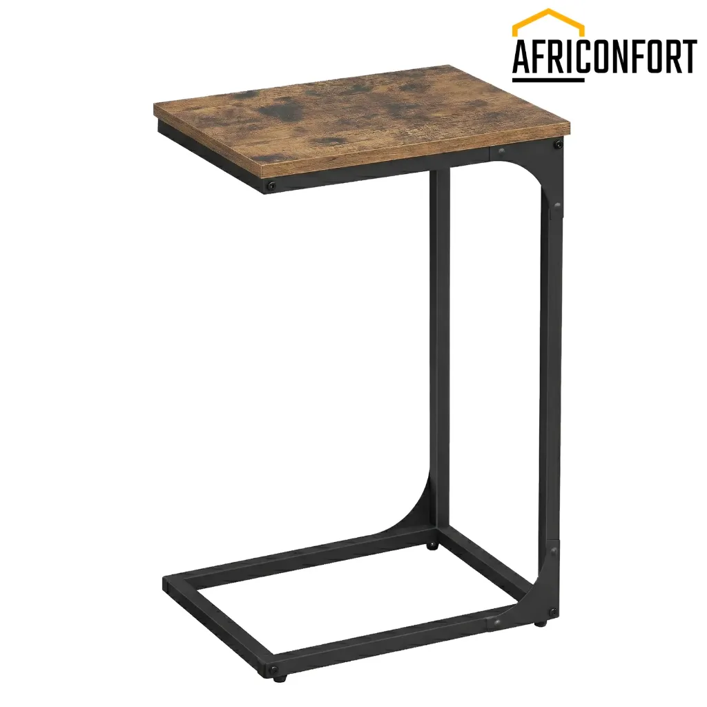 Table d'Appoint, Bout de Canapé, Table de Chevet en C, Plateau de Télévision, pour Salon, Chambre, Style Industriel, Marron Rustique et Noir