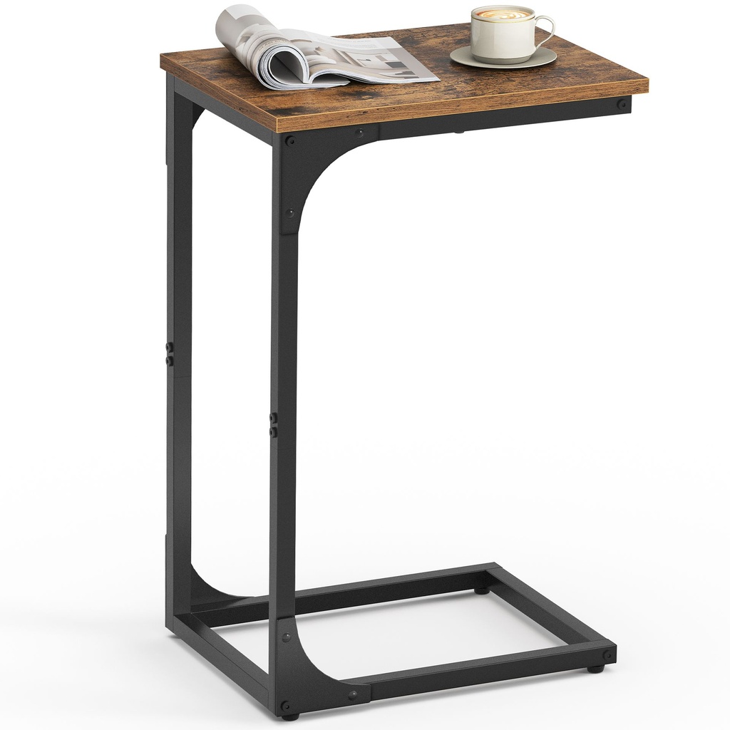 [LET350B01] Table d'Appoint, Bout de Canapé, Table de Chevet en C, Plateau de Télévision, pour Salon, Chambre, Style Industriel, Marron Rustique et Noir