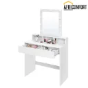 Coiffeuse avec Miroir et Ampoules, Table de Maquillage, avec 2 Tiroirs et 3 Compartiments de Rangement, Style Moderne, Blanc