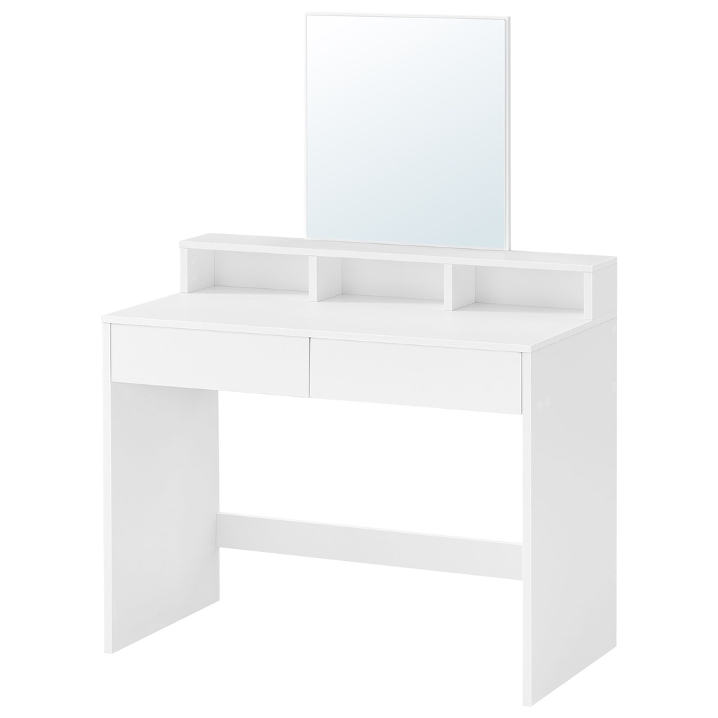 Coiffeuse, Miroir Rectangulaire, Table de Maquillage avec Miroir, 2 Tiroirs et 3 Compartiments, Coin Beauté, Style Moderne, Blanc: 40x80x140 cm (PxLxH)