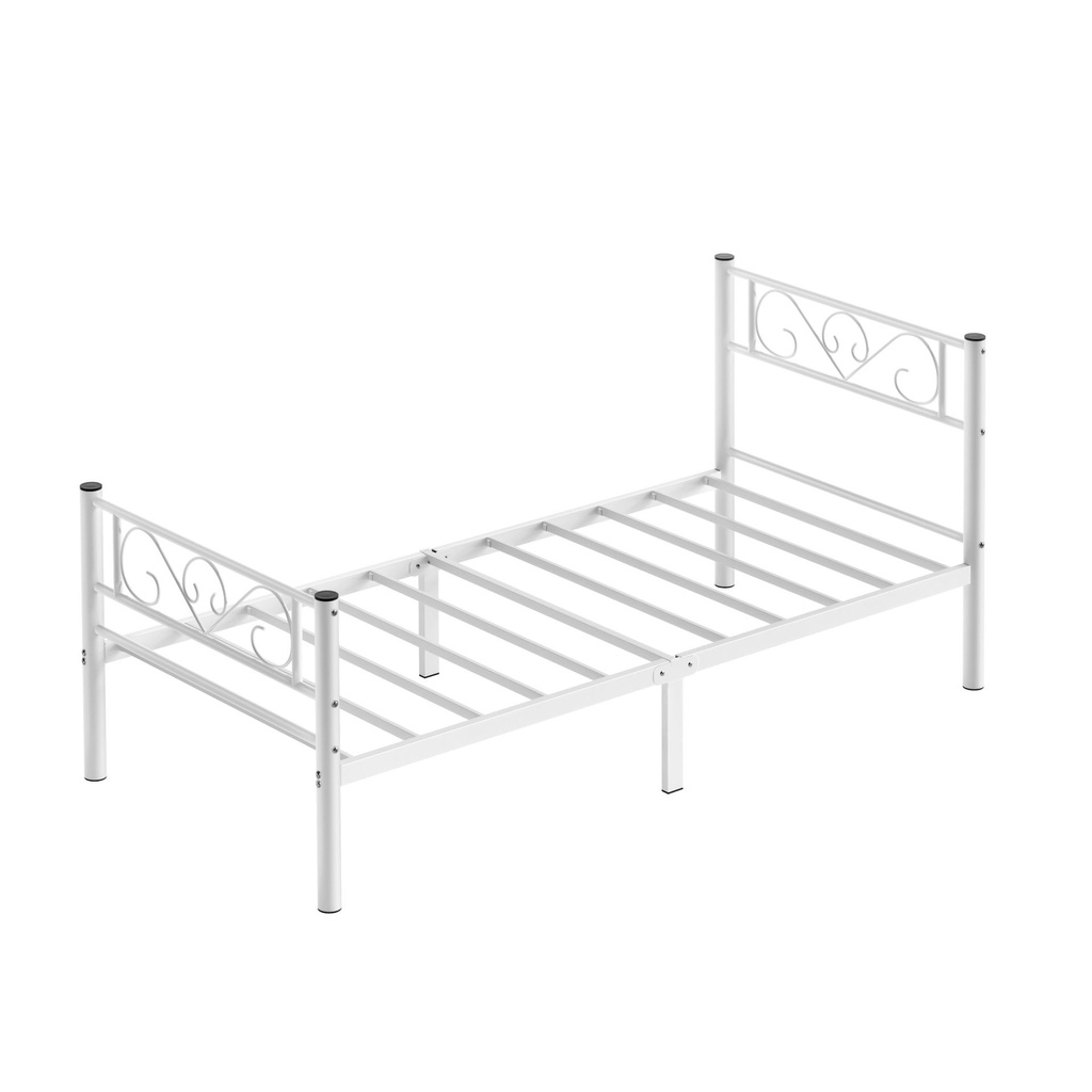 Lit Simple, Lit 1 Personnes, en Métal, Convient pour Matelas de 90 x 190 cm, Montage Facile, pour Petits Espaces, Chambre d'Amis, Chambre Ado, Blanc: 198x92x86,4 cm (LxlxH)