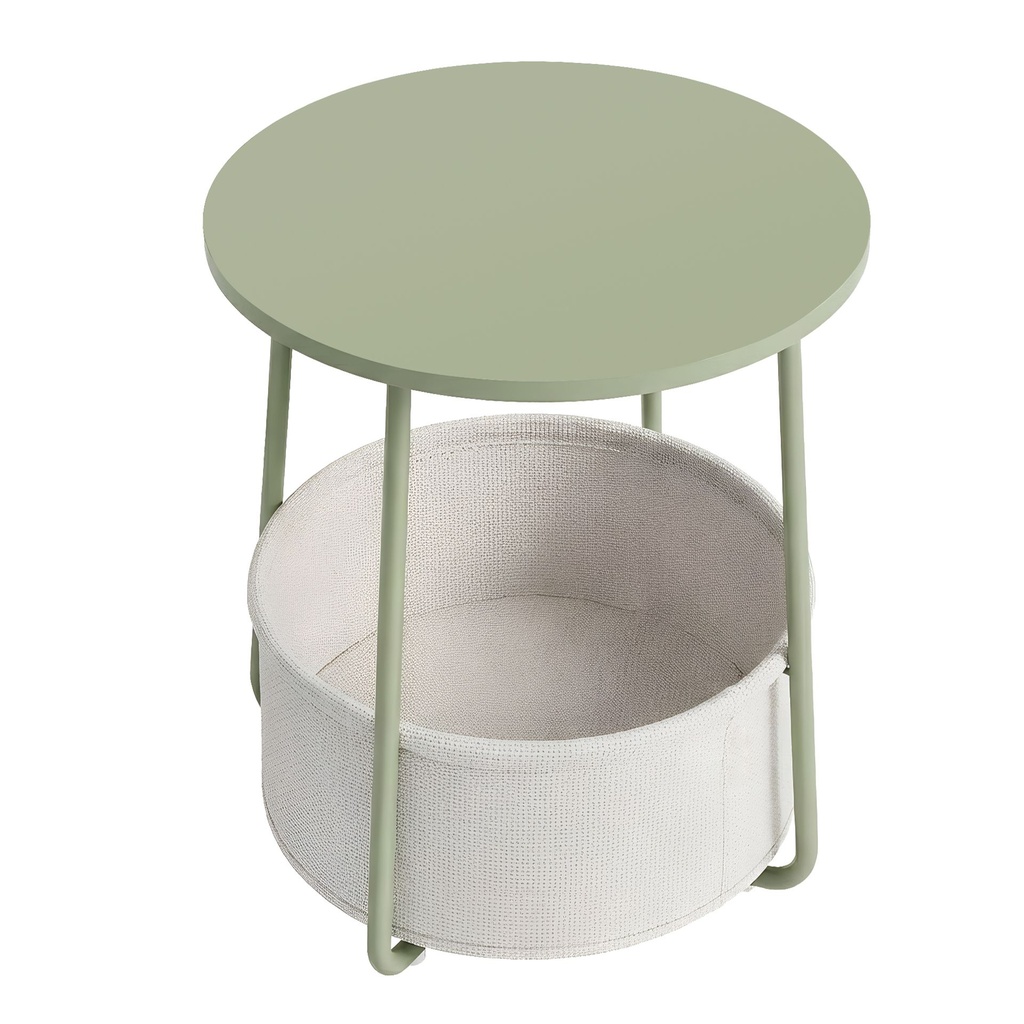 [LET223C69] Petite Table Basse Ronde, Table d’Appoint avec Panier en Tissu, Rangement, pour Salon, Chambre, Style Moderne, Vert Laurier et Blanc Crème
