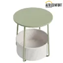 Petite Table Basse Ronde, Table d’Appoint avec Panier en Tissu, Rangement, pour Salon, Chambre, Style Moderne, Vert Laurier et Blanc Crème