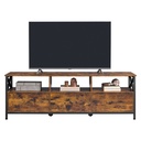 Meuble TV pour Télévision jusqu'à 65 Pouces, Support Télé, 3 Tiroirs en Tissu, 3 Étagères, Salon, Chambre, Cadre en Acier, Marron Rustique et Noir: 147 x 40 x 50 cm