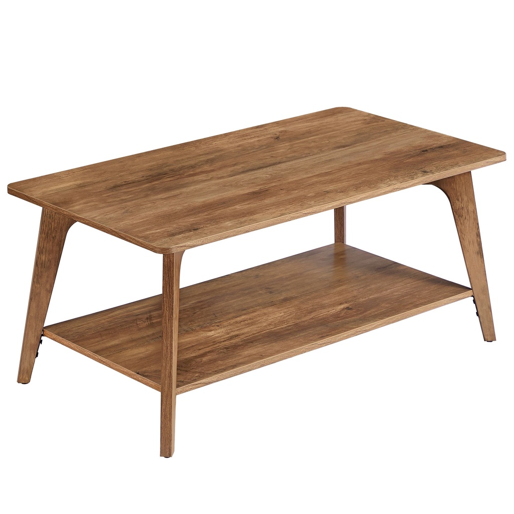 Table Basse, Table de Salon à 2 Niveaux, avec Rangement, Patins, Montage Facile, pour Salon, Marron Miel: 55 x 100 x 45 cm