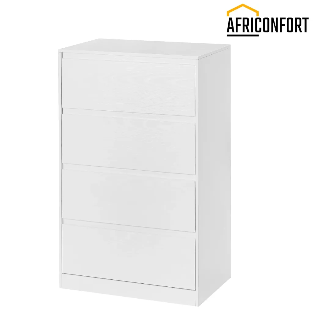 Commode Chambre 4 Tiroirs, Armoire de Rangement, Meuble à Vêtements, 40 x 60 x 97,4 cm, Style Moderne, Blanc Neige